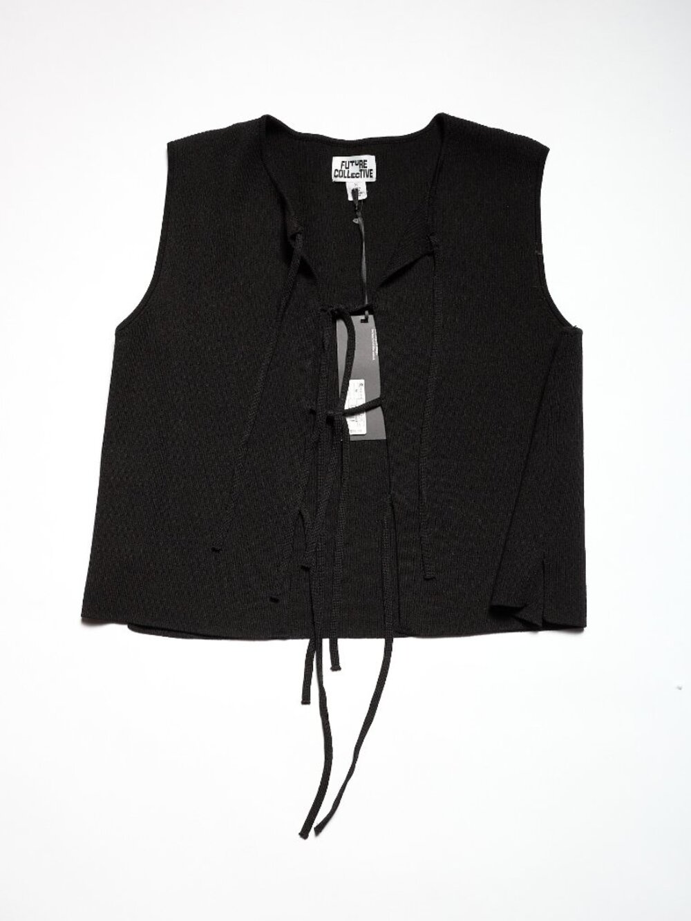 NWT FUTURE COLLECTIVE Black Knit Tie Up Front Tank Top Vest M